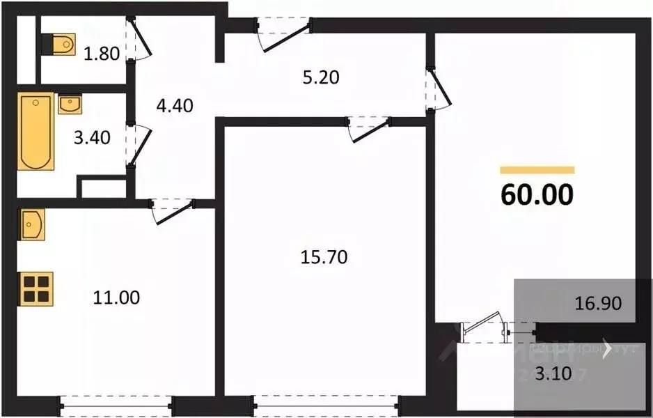 2-к кв. Воронежская область, Воронеж ул. Пескова, 8 (60.0 м) - Фото 0