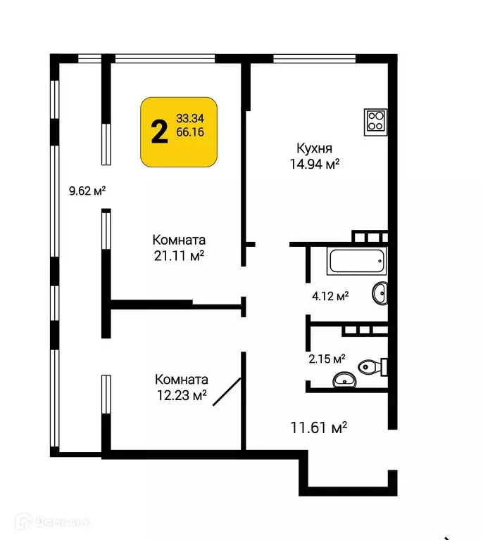 Продаётся 2-к квартира, 69.05 м - Фото 0