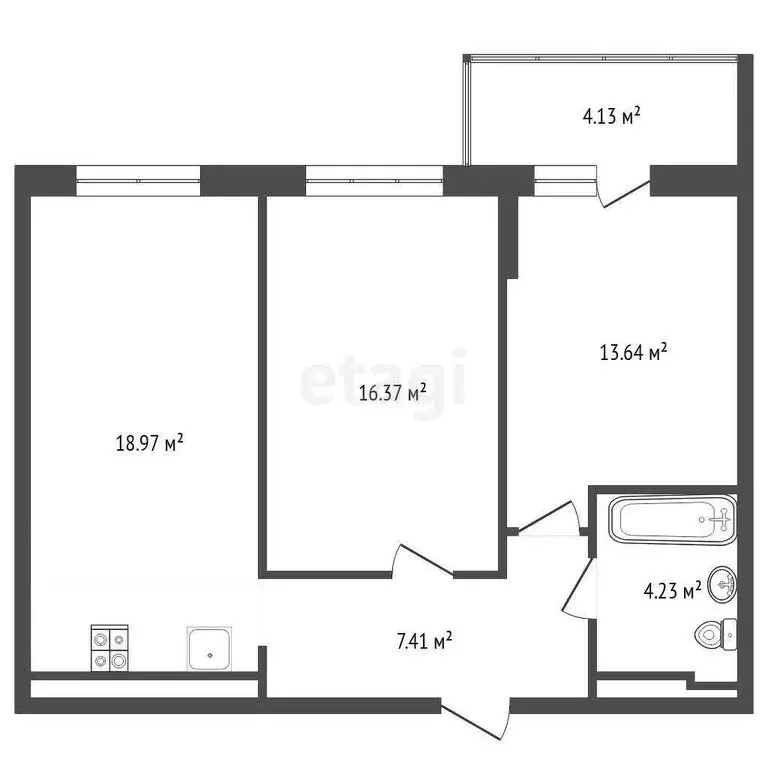 2-комнатная квартира: Тюмень, улица Бакинских Комиссаров, 1 (57.1 м) - Фото 1