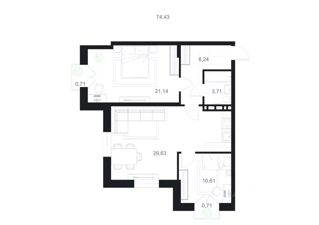 2-к кв. Дагестан, Каспийск ул. М. Халилова, 1А (74.43 м) - Фото 1