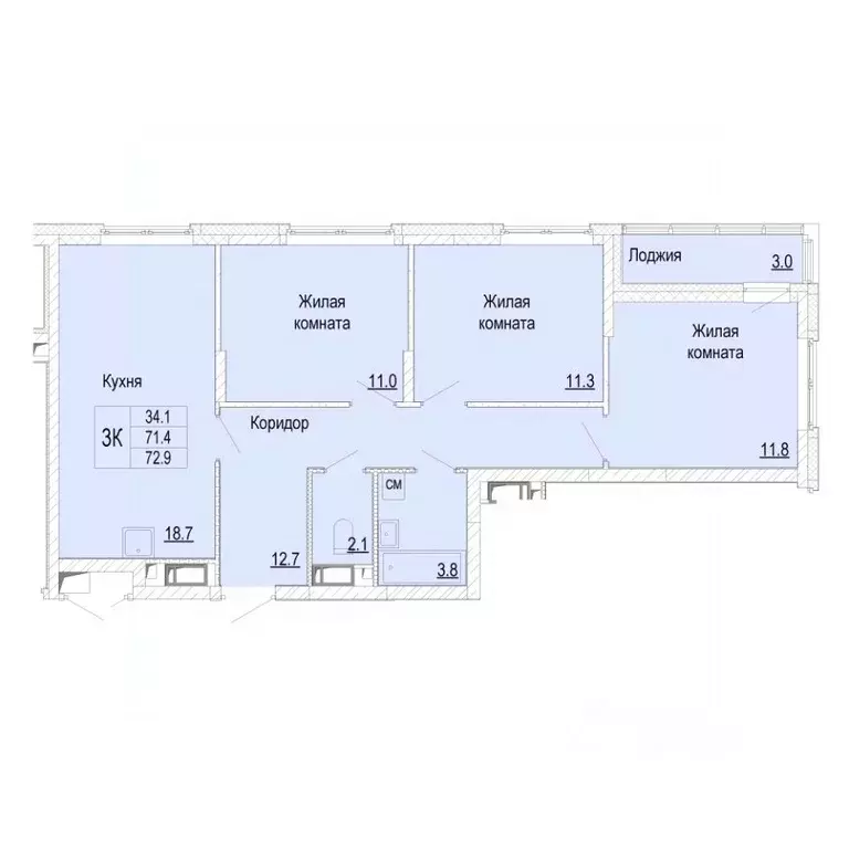 3-к кв. Нижегородская область, Нижний Новгород Кузнечиха Город жилой ... - Фото 1