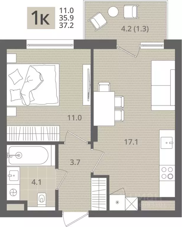 1-к кв. Калининградская область, Пионерский пос. Рыбное, Мо ре жилой ... - Фото 1