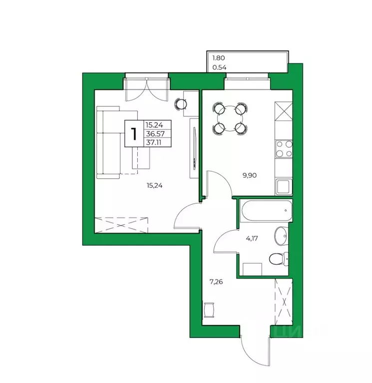 1-к кв. Башкортостан, Уфимский район, Зубовский сельсовет, с. Зубово ... - Фото 1
