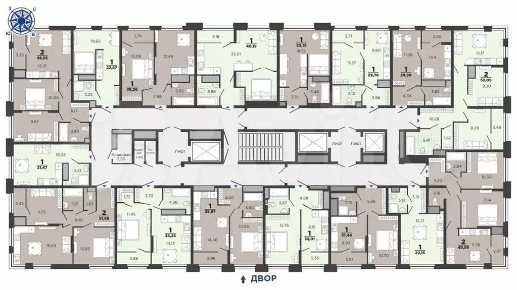 1-к. квартира, 31,4м, 24/26эт. - Фото 1