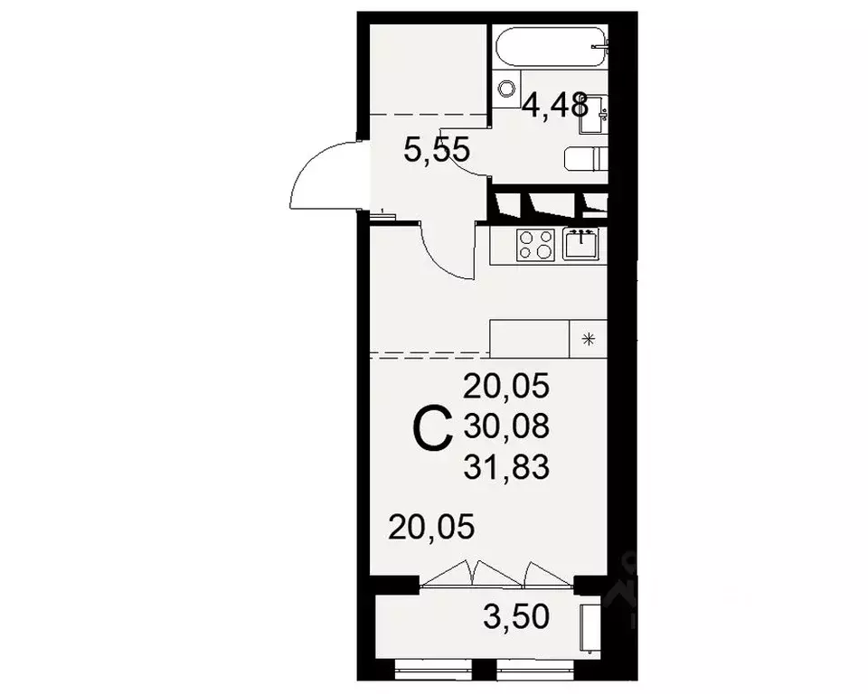 1-к кв. Тульская область, Тула ул. Коминтерна, 44 (31.83 м) - Фото 0