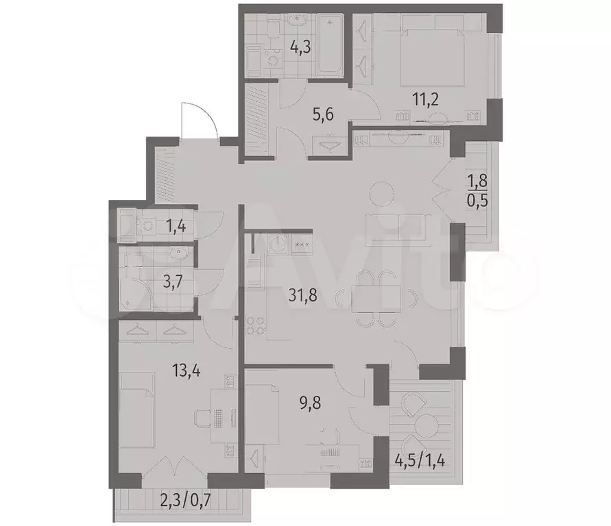 3-к. квартира, 90,8 м, 12/12 эт. - Фото 1