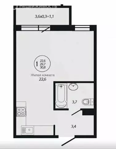 Квартира-студия: Краснодар, улица Гидростроителей, 59 (30.8 м) - Фото 2