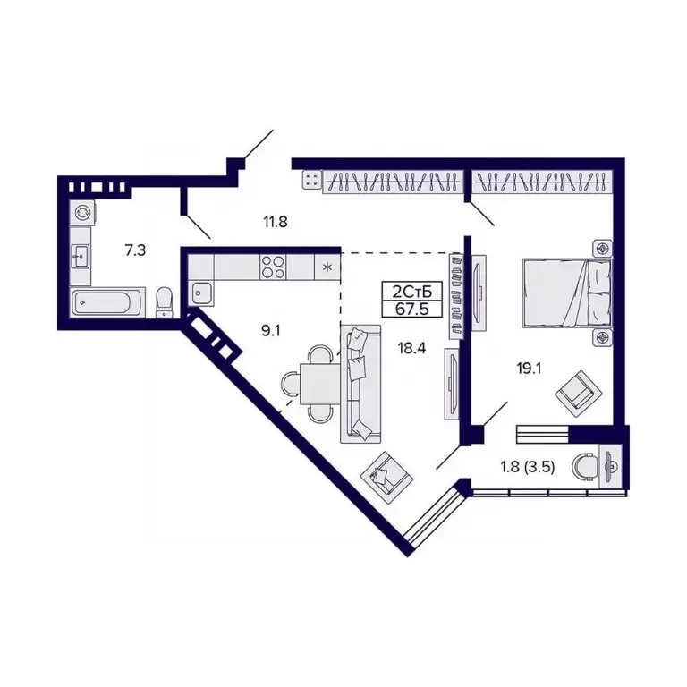 2-к кв. Новосибирская область, Новосибирск ул. Фрунзе, с1 (67.5 м) - Фото 1