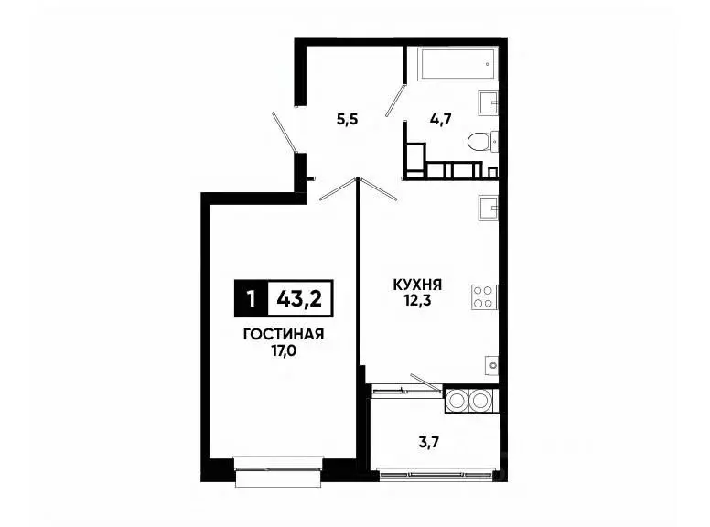 1-к кв. Ставропольский край, Ставрополь ул. Андрея Голуба, 14к3 (43.2 ... - Фото 0