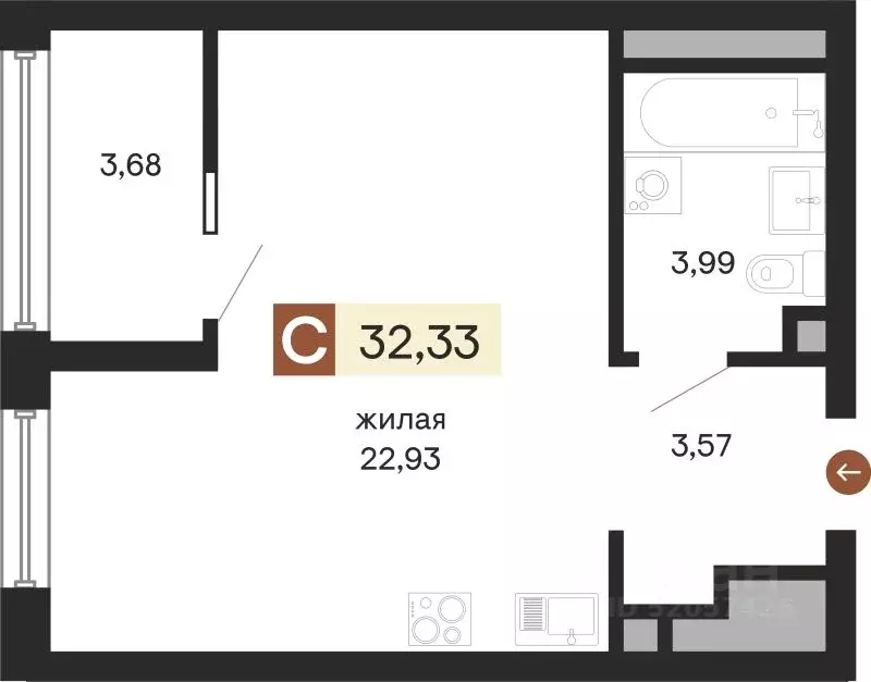 1-к кв. Свердловская область, Екатеринбург ул. Куйбышева, 100к2 (32.72 ... - Фото 0