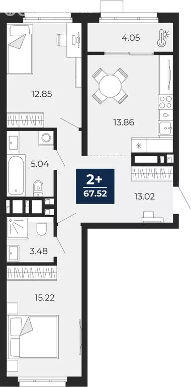 2-комнатная квартира: Тюмень, Ленинский округ, ЖК Беринг (67.52 м) - Фото 1