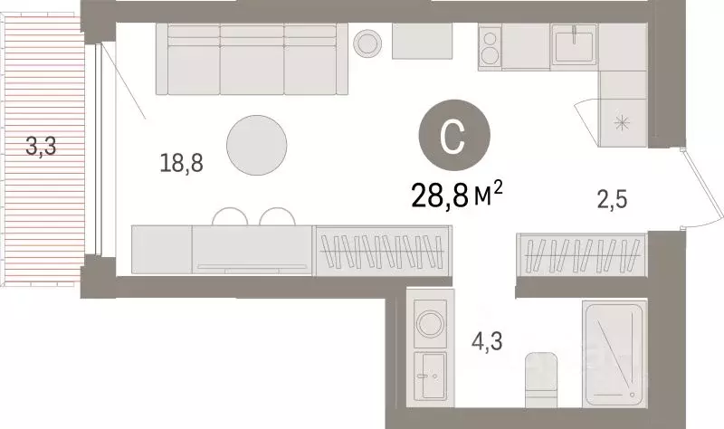 Студия Липецкая область, Липецк пл. Петра Великого, 1 (28.8 м) - Фото 1