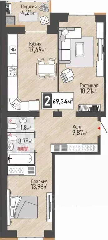 2-к кв. Рязанская область, Рыбное ул. Крымская, 15 (69.34 м) - Фото 0