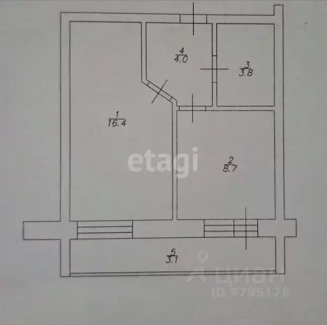 1-к кв. Татарстан, Казань ул. Азата Аббасова, 8 (33.5 м) - Фото 2