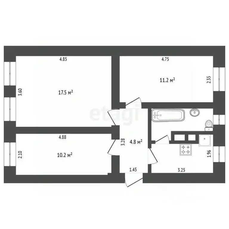 Квартира, 3 комнаты, 54 м - Фото 1