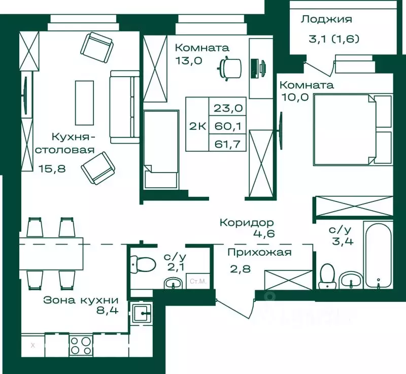 2-к кв. Алтай, Майминский район, с. Майма Алтайская ул., 2к4 (61.7 м) - Фото 1