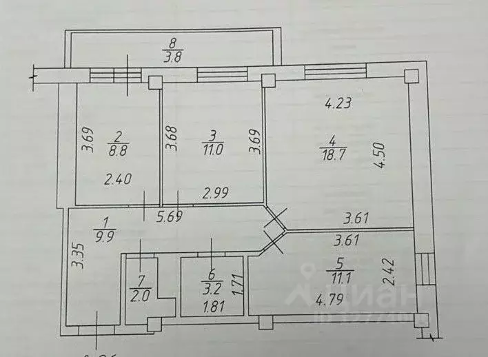 3-к кв. Татарстан, Набережные Челны ул. Раскольникова, 65А (68.5 м) - Фото 1