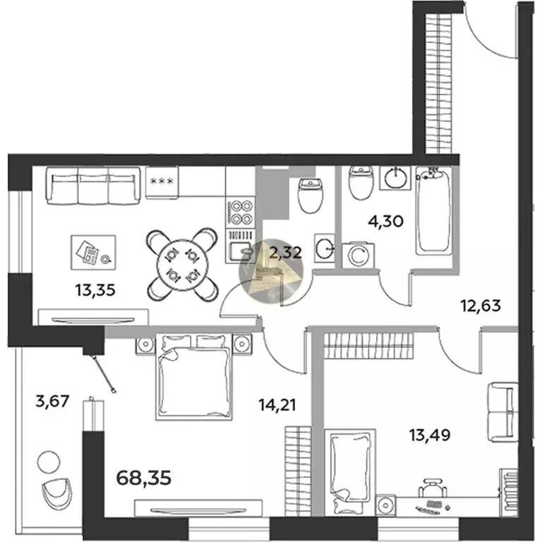 2-комнатная квартира: Санкт-Петербург, бульвар Головнина, 6к1 (68.35 ... - Фото 1