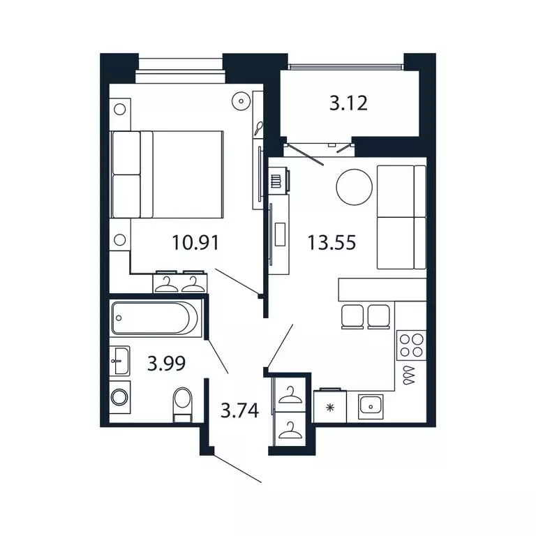 1-комнатная квартира: город Новоселье, Центральная улица, 30к1 (31.9 ... - Фото 1