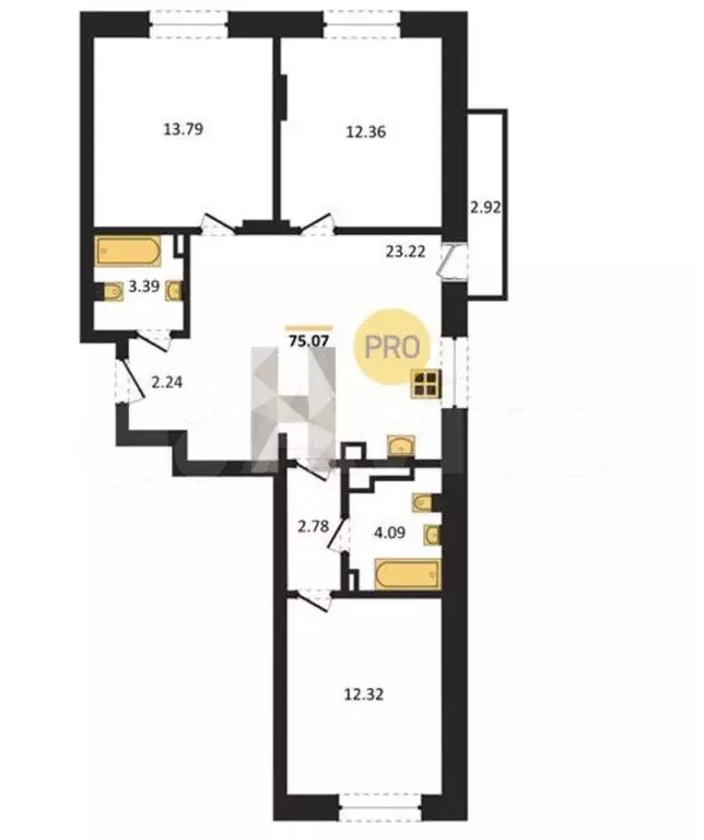 3-к. квартира, 74 м, 7/9 эт. - Фото 0