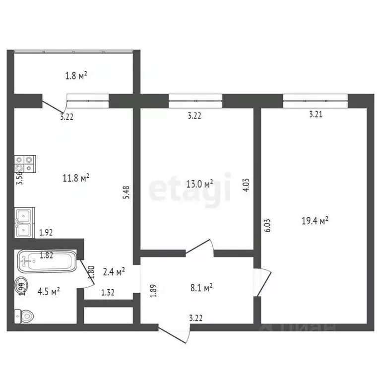 2-к кв. Оренбургская область, Оренбург ул. Автомобилистов, 13 (58.7 м) - Фото 1