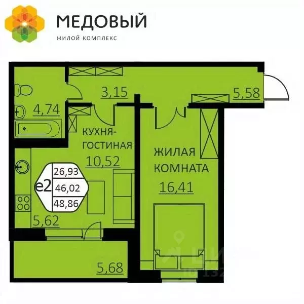 2-к кв. Пермский край, д. Кондратово ул. Г.Н. Нифантова, 4В (45.8 м) - Фото 1