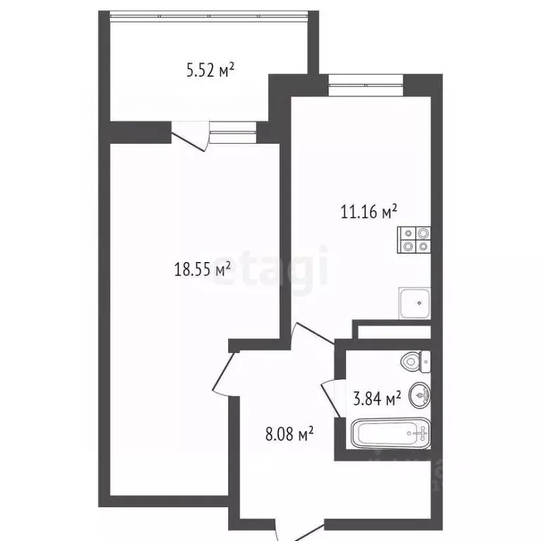 1-к кв. Брянская область, Брянск ул. Олега Кошевого, 77А (44.0 м) - Фото 0