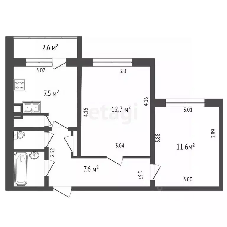 2-к кв. Санкт-Петербург просп. Энтузиастов, 46К1 (44.3 м) - Фото 1