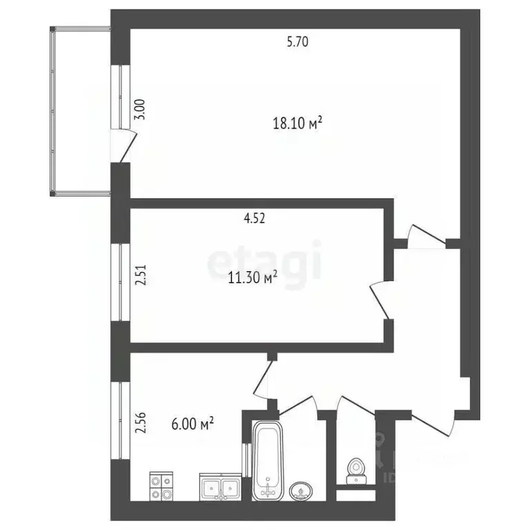 2-к кв. Москва Бутырская ул., 7 (42.9 м) - Фото 1