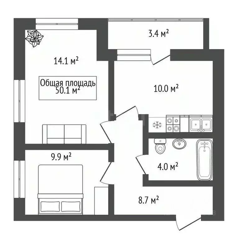 2-к кв. Новосибирская область, Новосибирск Воинская ул., 69 (50.1 м) - Фото 2