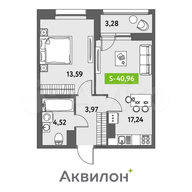 1-к. квартира, 41 м, 12/12 эт. - Фото 1