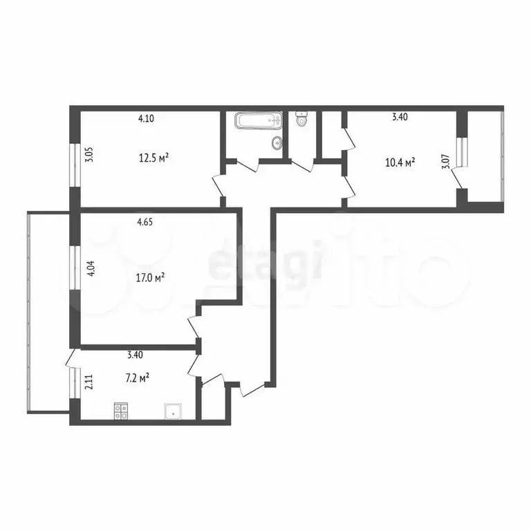 3-к. квартира, 65,7 м, 1/9 эт. - Фото 0