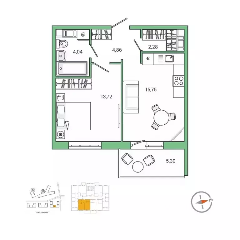 1-к кв. Ленинградская область, Гатчина ул. Чехова, 39к2 (41.8 м) - Фото 1