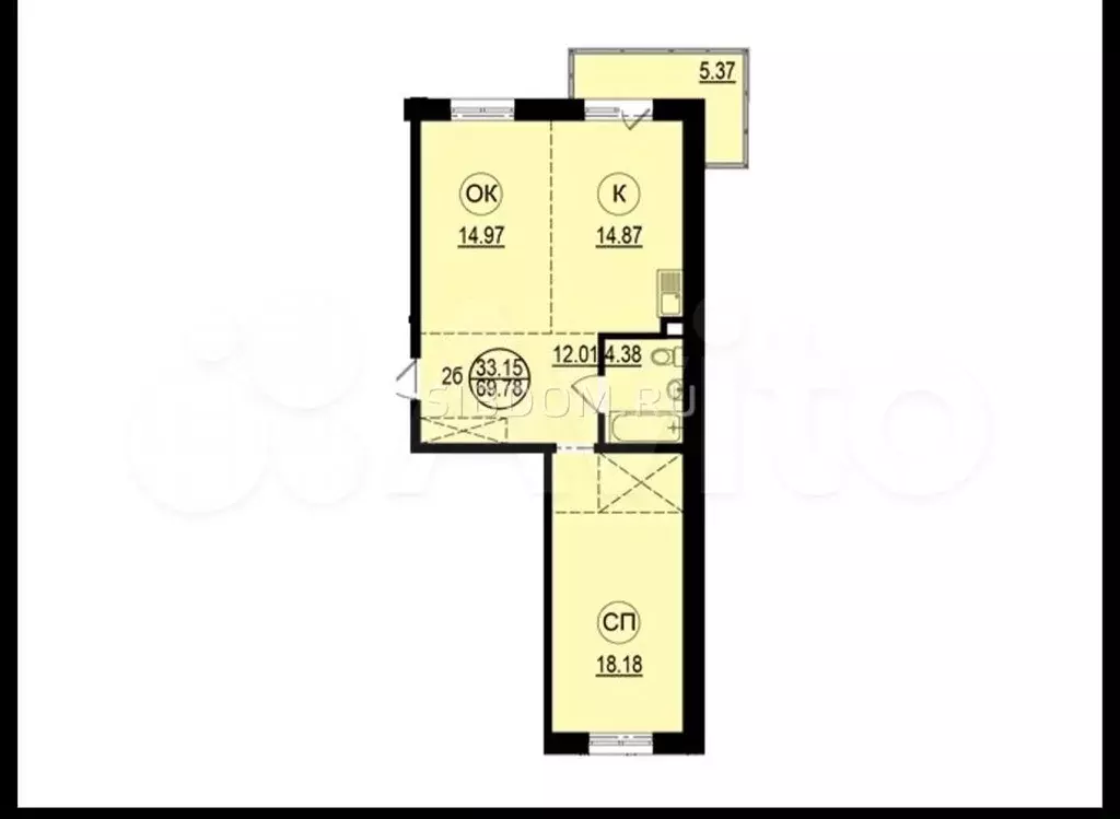 2-к. квартира, 70 м, 4/6 эт. - Фото 0