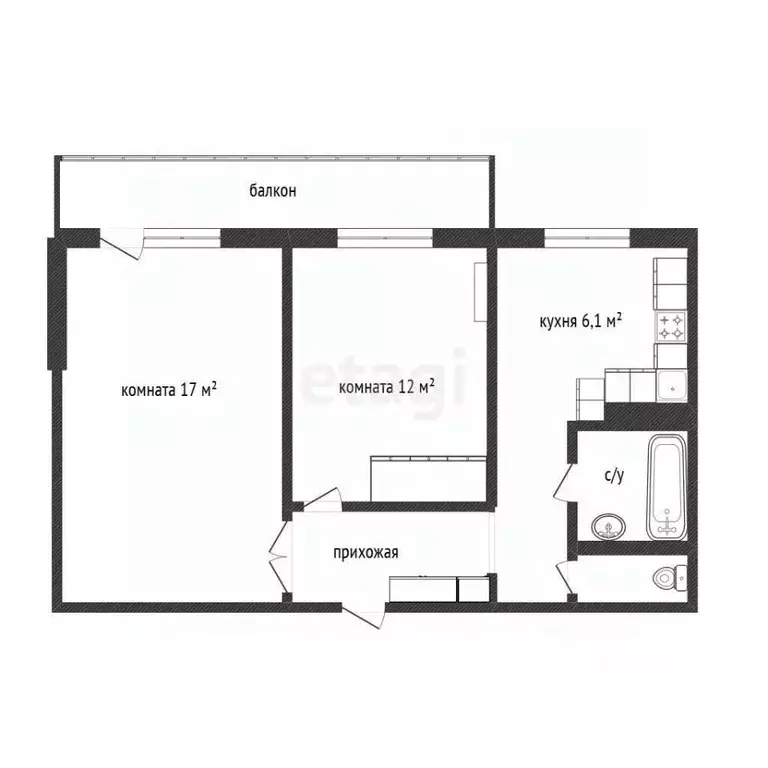 2-к кв. Белгородская область, Белгород Садовая ул., 30 (45.3 м) - Фото 2