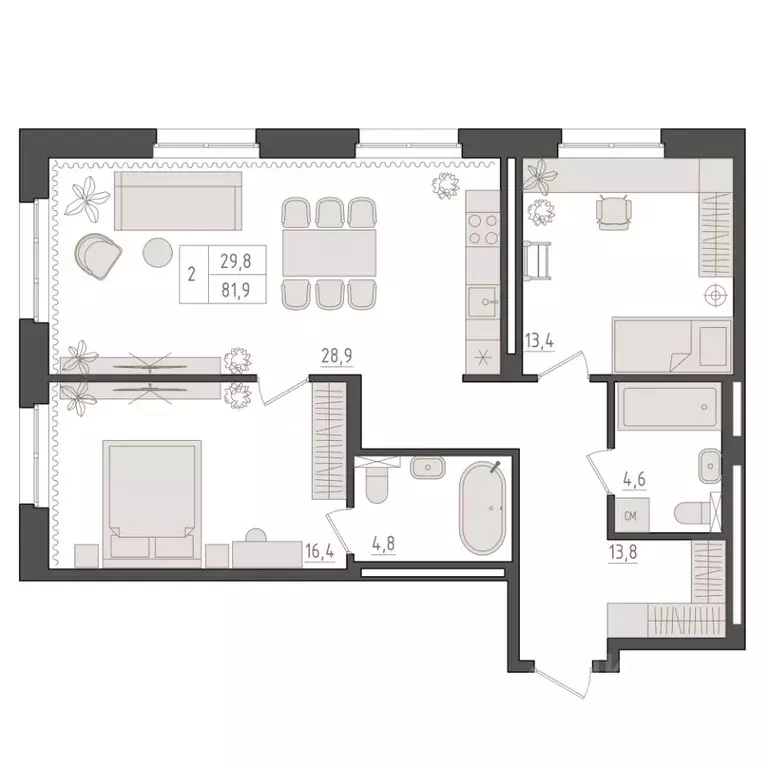 2-к кв. Башкортостан, Уфа 563-й кв-л,  (81.9 м) - Фото 1