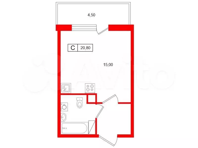 Квартира-студия, 20,8 м, 6/18 эт. - Фото 0