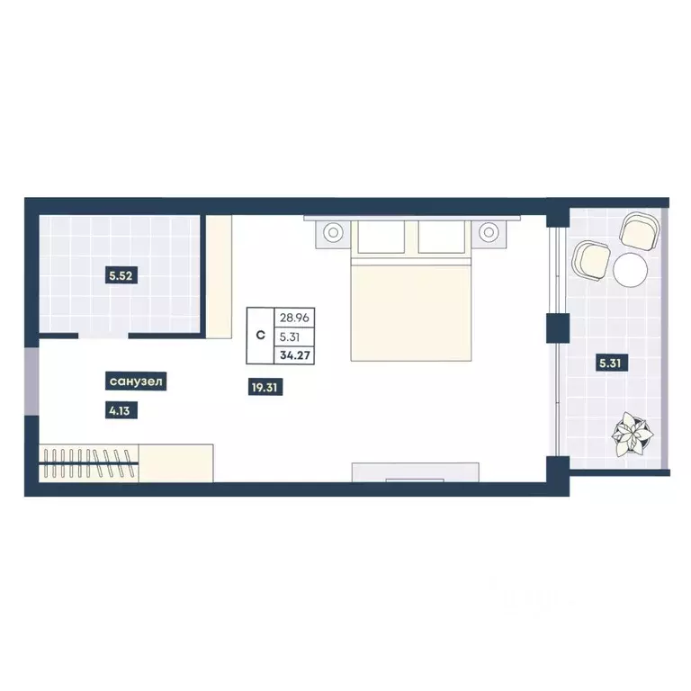 Студия Краснодарский край, Анапа Лучи жилой комплекс (34.27 м) - Фото 1