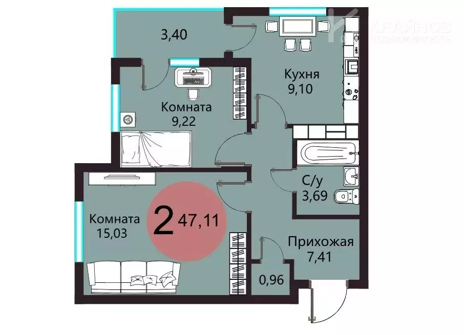 2-комнатная квартира: Воронеж, Острогожская улица, 156/2 (47.11 м) - Фото 0