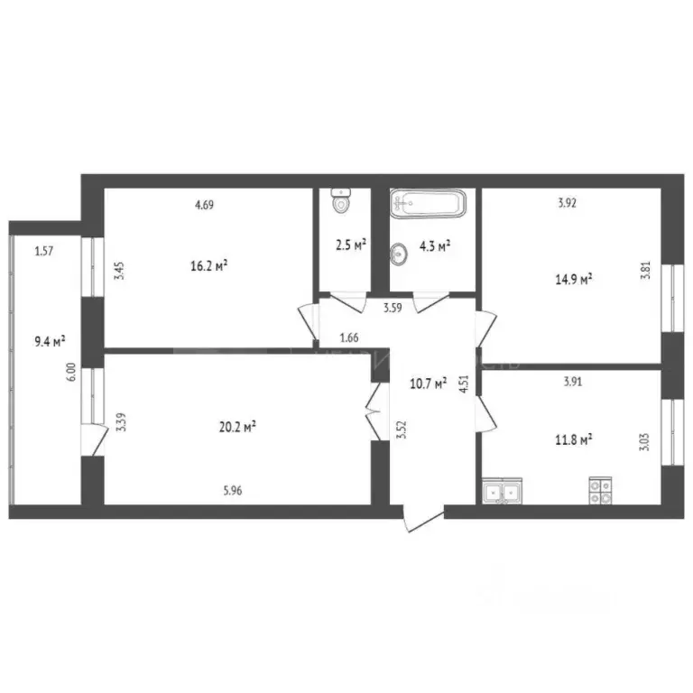 3-к кв. Тюменская область, Тюмень Широтная ул., 100к5 (80.6 м) - Фото 2