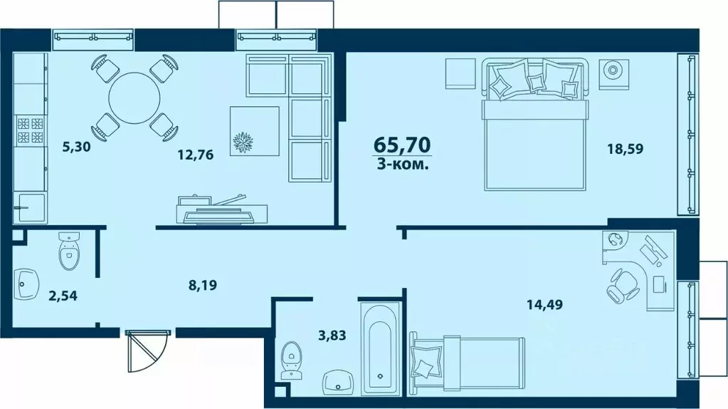 3-к кв. Башкортостан, Уфа ул. Ивана Спатара, 14 (65.7 м) - Фото 0