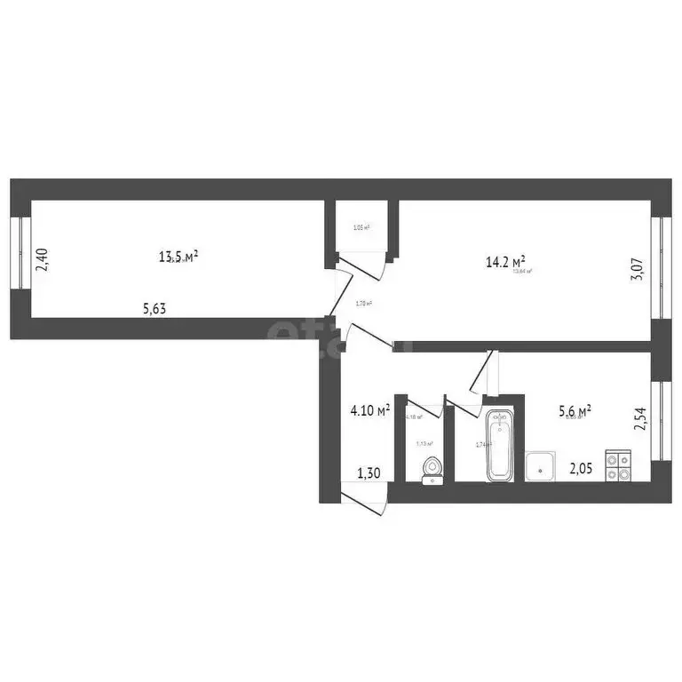 2-комнатная квартира: Бийск, Ленинградская улица, 39 (44.2 м) - Фото 1
