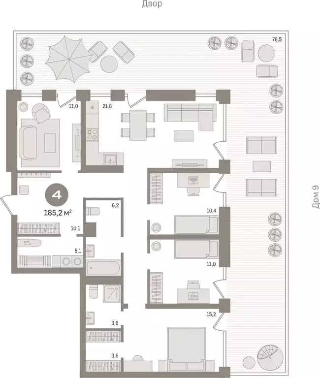 4-комнатная квартира: Новосибирск, улица Декабристов, 107/8 (185.19 м) - Фото 1