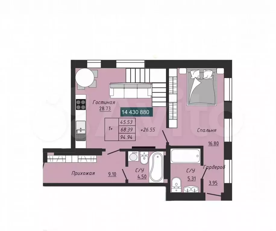 2-к. квартира, 95 м, 4/4 эт. - Фото 0