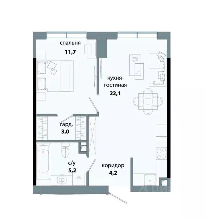 1-к кв. Москва ул. Василия Ланового, 6к3 (46.0 м) - Фото 2