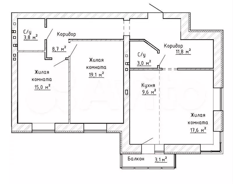 3-к. квартира, 89,5м, 7/8эт. - Фото 1