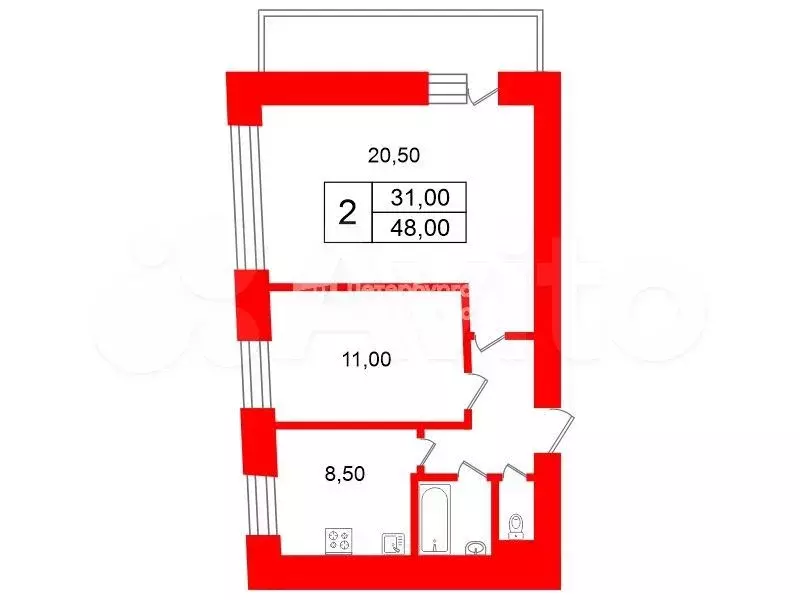 2-к. квартира, 48 м, 7/9 эт. - Фото 0