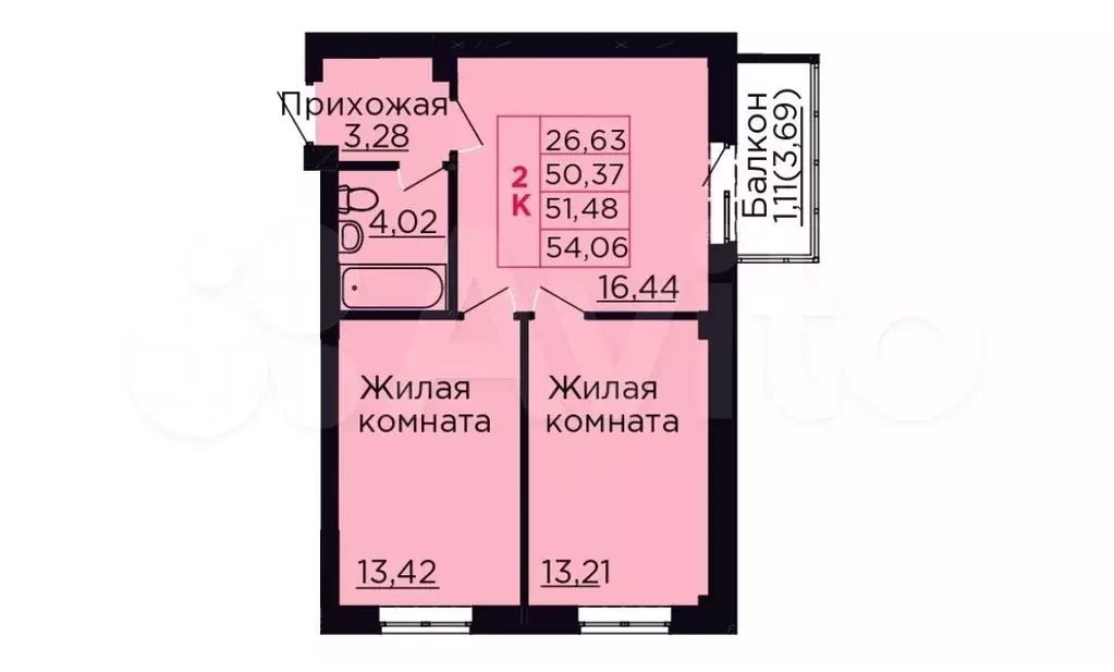 2-к. квартира, 54 м, 7/9 эт. - Фото 1