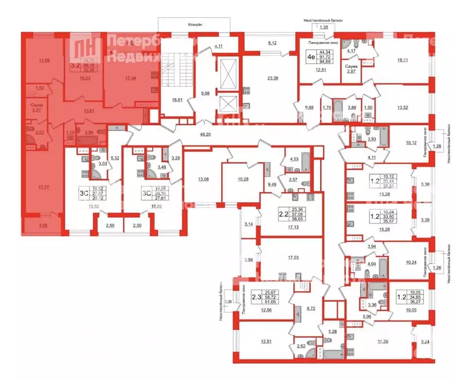 3-к кв. Санкт-Петербург Парашютная ул., 77к1 (92.4 м) - Фото 2