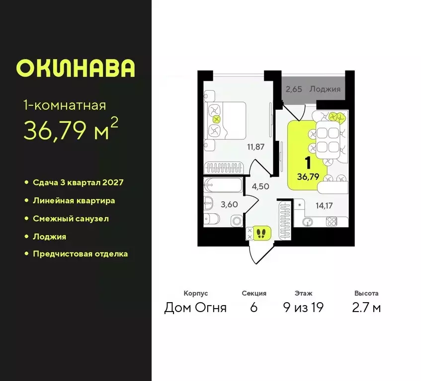 1-к кв. Тюменская область, Тюмень Окинава жилой комплекс (36.79 м) - Фото 0